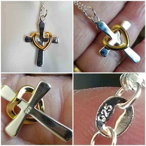 Floating Heart Cross Necklace 19" long - Picture 4 of 5